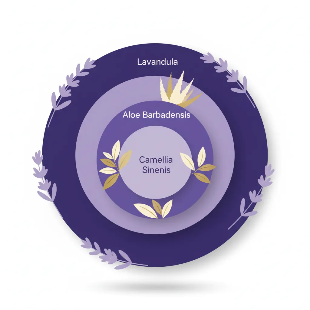 Botanical infographic with concentric ingredient circles in violet tones - chromium and normal macronutrient metabolism